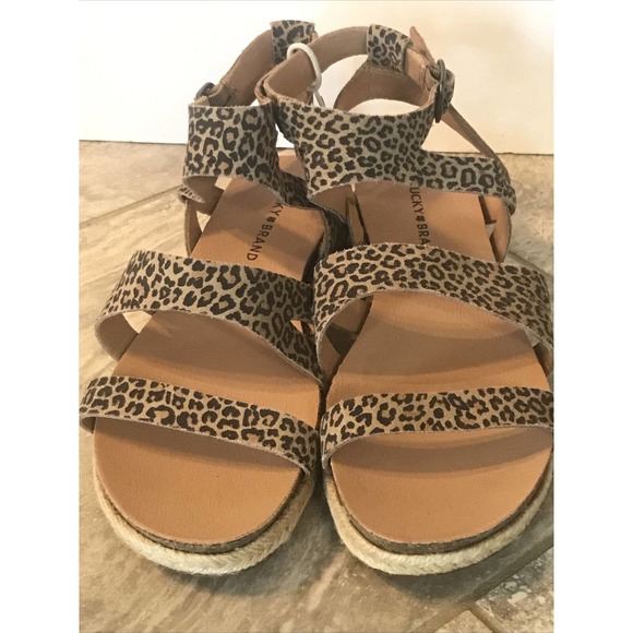 Lucky Brand Glaina Eyelash Sophia Leopard Print Suede Wedge Sandal Womens 8.5 - Picture 5 of 8